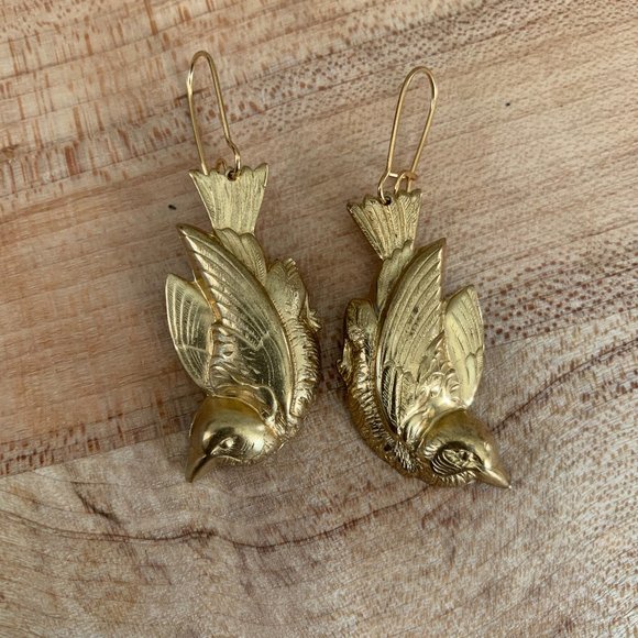 We Dream in Colour Jewelry - Gold Bird Earrings